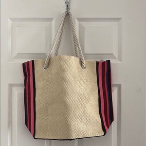 New beach bag raffia tote rope handle Striped Beige Tote Bag